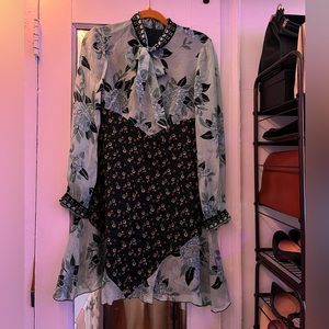 Anna Sui Silk Spring Cocktail Dress — Blue / Green Floral Sz 4